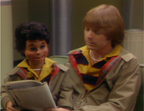 image of Jay Johnson as Chuck Campbell with his ventriloquist's dummy Bob from the sitcom Soap