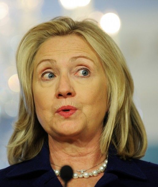 photo of Hillary Clinton caught in mid-sentence making a funny face