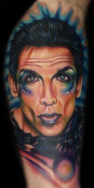 image of a Ben Stiller as Zoolander doing 'Blue Steel' tattoo