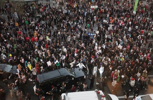 image of a crowd of demonstrators from above
