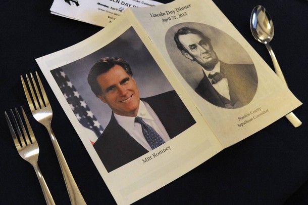 image of a program with the front cover featuring a photo of Abraham Lincoln and the back cover featuring a photo of Mitt Romney