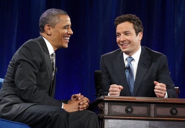 image of President Barack Obama with Jimmy Fallon, on the set of Late Night with Jimmy Fallon