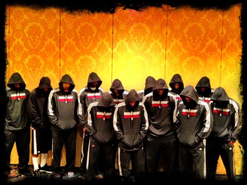 image of the Miami Heat professional basketball team in their black team hoodies