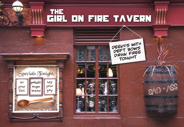 image of a pub photoshopped to be named 'The Girl on Fire Tavern'