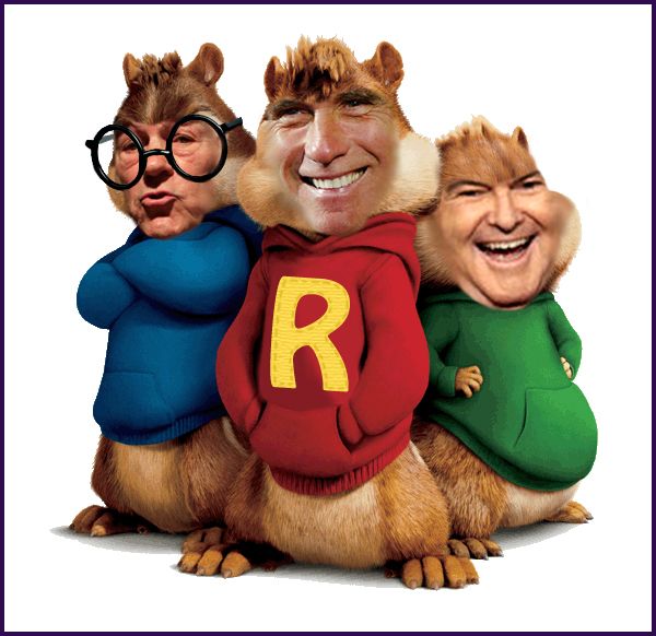 the three remaining GOP contenders Photoshopped as Alvin, Simon, and Theodore, i.e. The Chipmunks