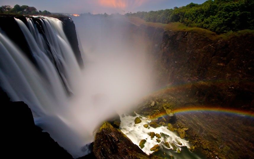 image of a 'moonbow' over a waterfall
