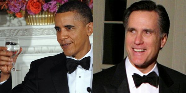 image of Obama and image of Romney in tuxedos