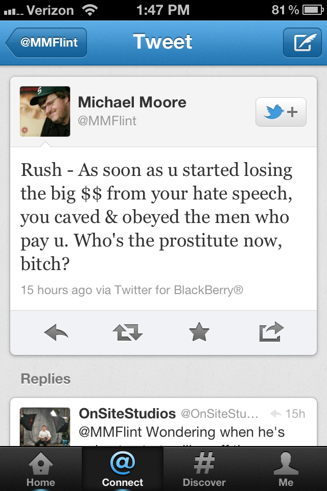 A screenshot of Michael Moore's tweet.