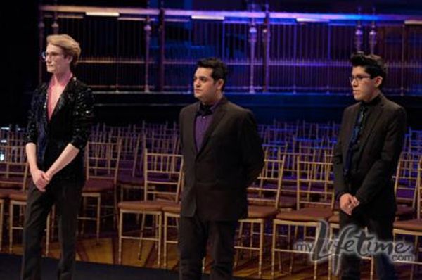 Project Runway All-Stars finalists stand on the runway for judging: Austin Scarlett, Michael Costello, and Mondo Guerra