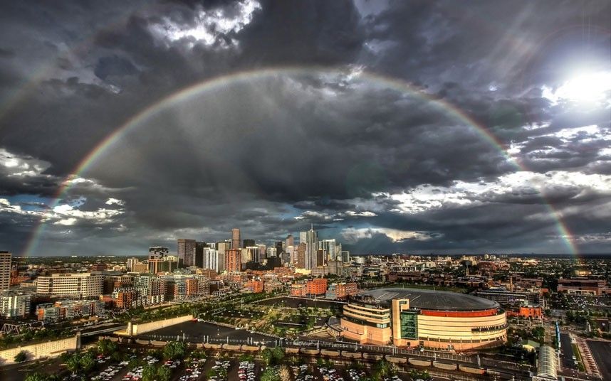 image of a rainbow over Denver