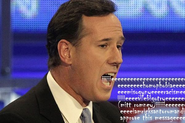 image of Rick Santorum spewing out a hideous endorsement