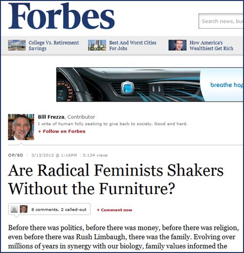 screencap of headline of article at Forbes, reading 'Are Radical Feminists Shakers Without the Furniture?'