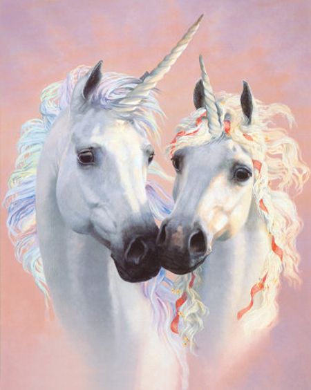 image of two unicorns nuzzling each others' muzzles