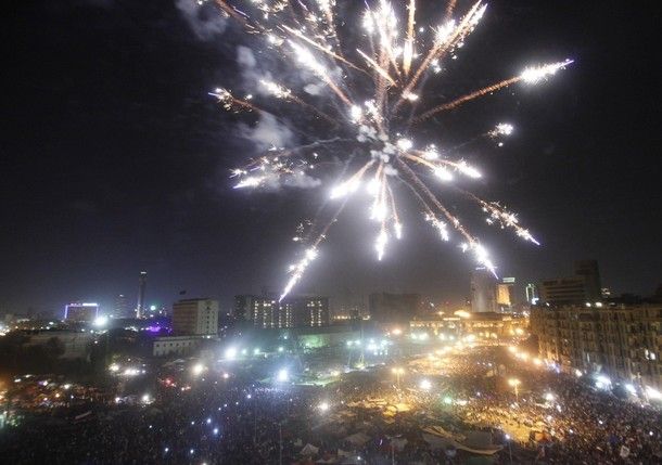 image of fireworks over Tahrir Square