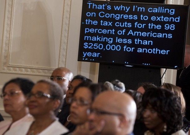 image of President Obama's teleprompter during his speech advocating extending the Bush tax cuts