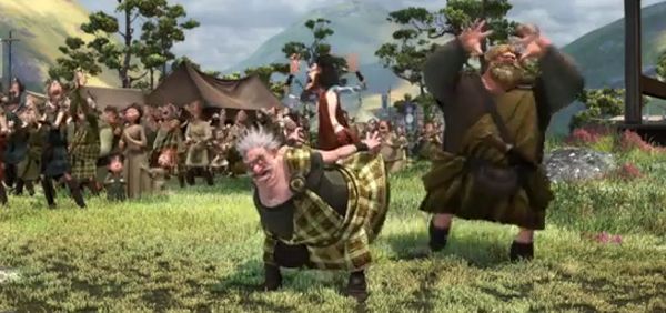 still from Brave of a kilted man mooning people