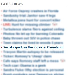 screencap from CNN front page with text reading 'Serial rapist on the loose in Cleveland'
