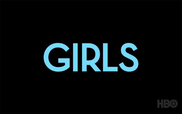 logo from the HBO series 'Girls': The word GIRLS in teal lettering on a black background