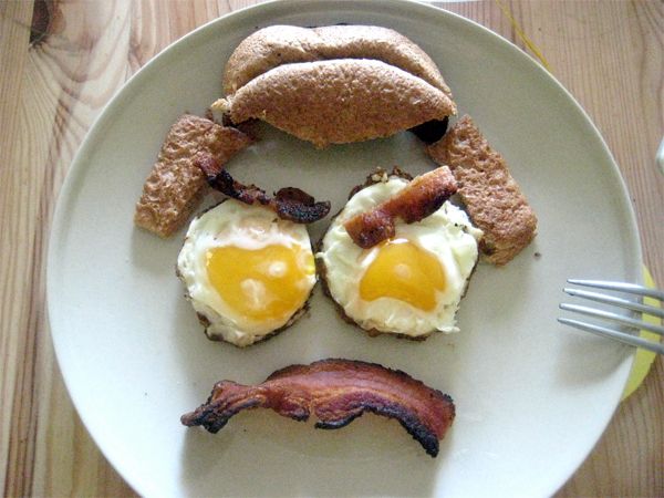 image of Ron Swanson's face constructed from bacon and eggs