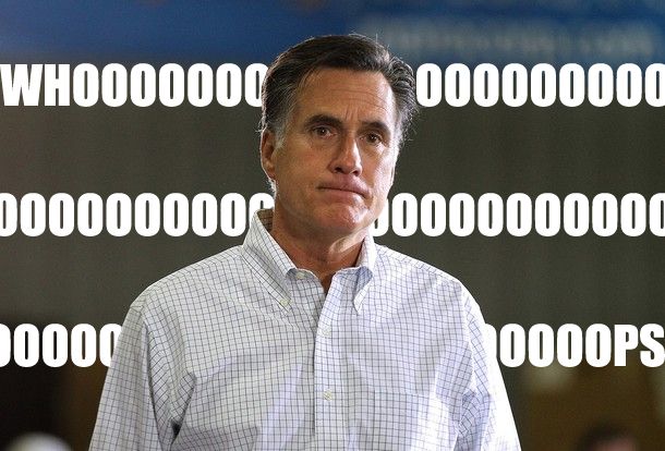 image of Mitt Romney looking consternated with the word WHOOOOOOOOOOOOOOOPS photoshopped in behind him