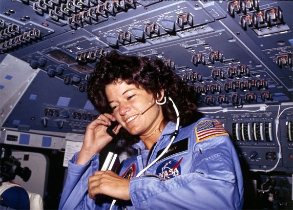 image of astronaut Sally Ride, in the shuttle