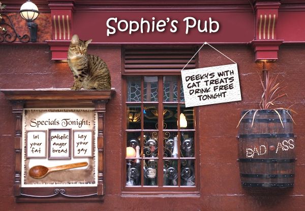 image of a pub photoshopped to be named 'Sophie's Pub'