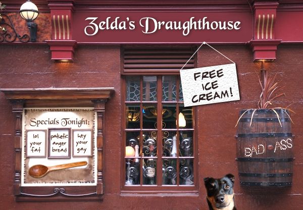 image of a pub Photoshopped to be named 'Zelda's Draughthouse'