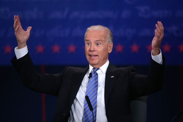 image of Vice President Joe Biden throwing his hands in the air exasperatedly during the veep debate