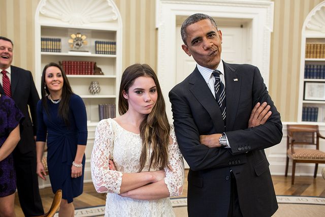 image of President Obama making a great 'Oh hell no' face with US Olympic gymnast McKayla Maroney