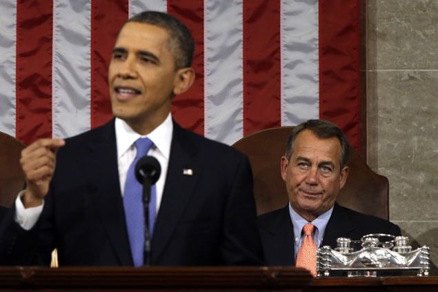 image of President Obama giving a State of the Union address while Speaker Boehner sits behind him, scowling