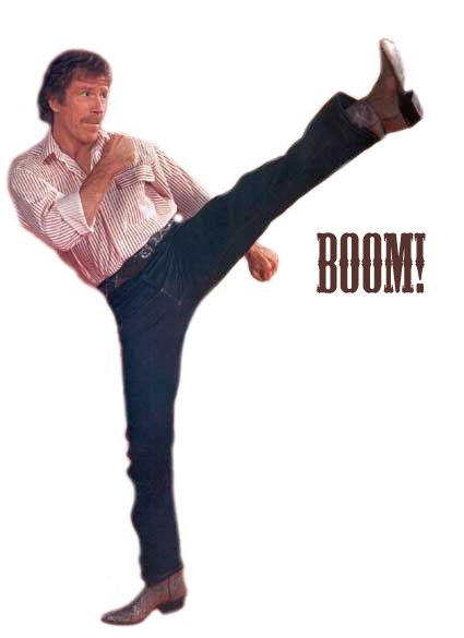 image of Chuck Norris kicking with text reading 'BOOM!'