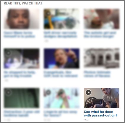 screen cap of part of CNN's front page featuring a still of the video, with the guy looking into the camera and the unconscious girl viewable behind him, accompanied by a link reading: 'See what he does with passed-out girl'