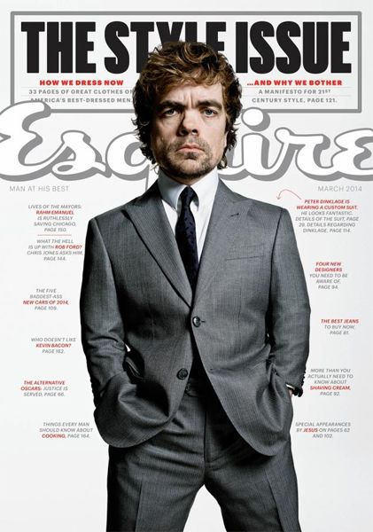 image of actor Peter Dinklage on the cover of Esquire magazine, looking super foxy
