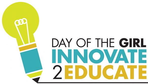 image of the International Day of the Girl Logo, featuring a lightbulb the filament of which is also an empowerment fist and the words: 'Day of the Girl: Innovate 2 Educate'