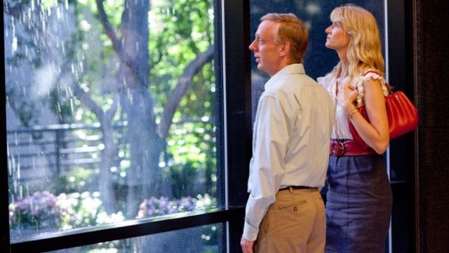 image of Laura Dern and Mike White looking out a window in a scene from Enlightened