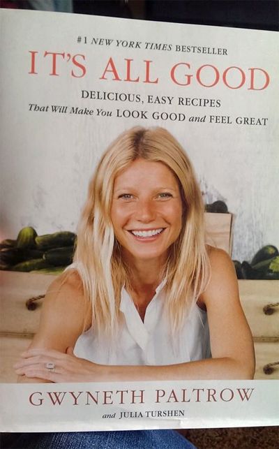 image of Gwyneth Paltrow's cookbook sitting on my knee