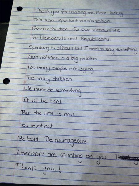 image of Giffords' handwritten remarks