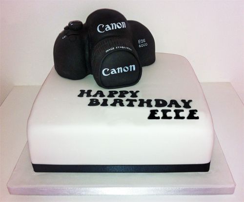 image of a cake with a camera decoration reading Happy Birthday Elle