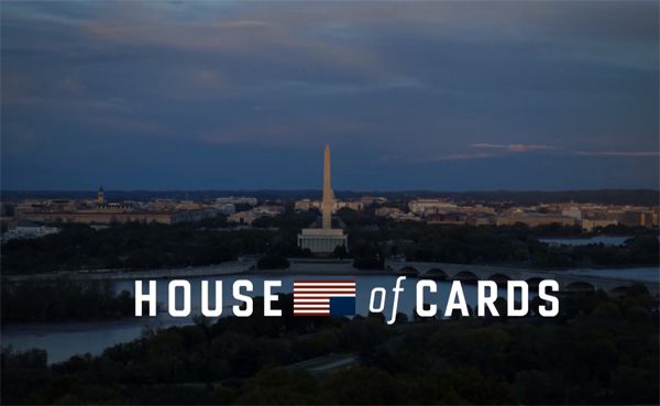 title card from the show House of Cards, featuring the title in front of a skyline of DC