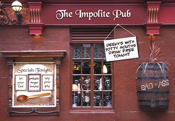 image of a pub Photoshopped to be named 'The Impolite Pub'