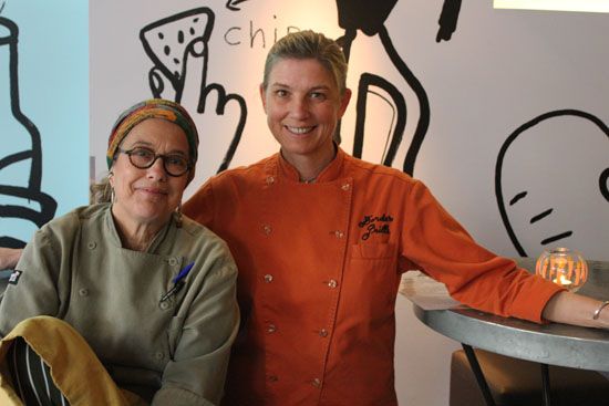 image of Chefs (and business partners) Susan Feniger and Mary Sue Milliken, two middle-aged white women