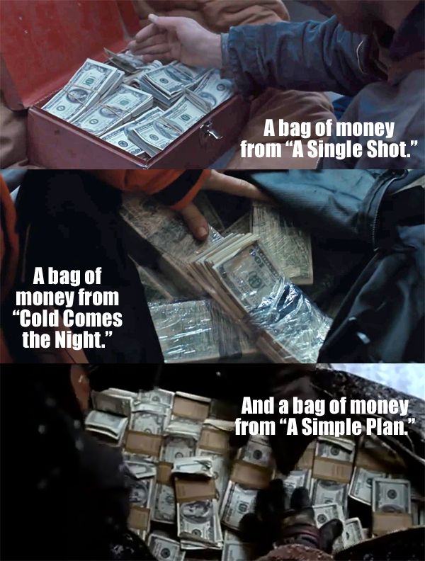 screen shots of the bags of money from each trailer