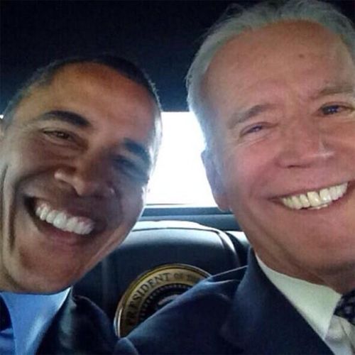 selfie taken by Vice President Joe Biden of him with President Barack Obama in the back of the presidential limo