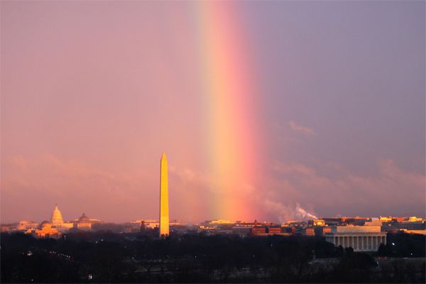 image of a rainbow over the DC skyline