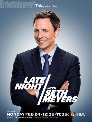 image of Seth Meyers, a thin young white man in a suit with his arms folded, smiling at the camera