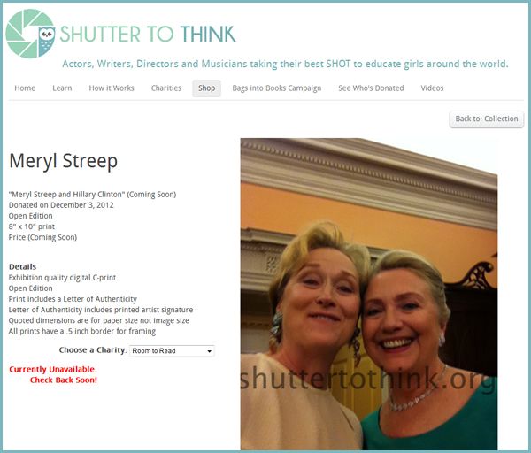 screen capture of the listing for Streep's photograph at Shutter to Think