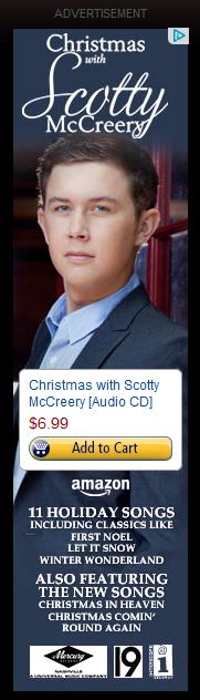 image of a web ad for American Idol winner Scotty McCreery's Christmas album, featuring the new song 'Christmas in Heaven'