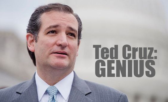 image of Senator Ted Cruz staring dreamily into the ether, to which I have added text reading: 'Ted Cruz: GENIUS'