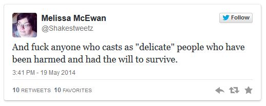 screen cap of a tweet authored by me reading: 'And fuck anyone who casts as 