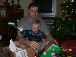 Opening gifts with Daddy